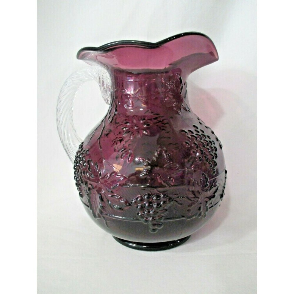 Mosser Cable and Grape Amethyst Purple Clear Handle Large Glass Pitcher EUC
